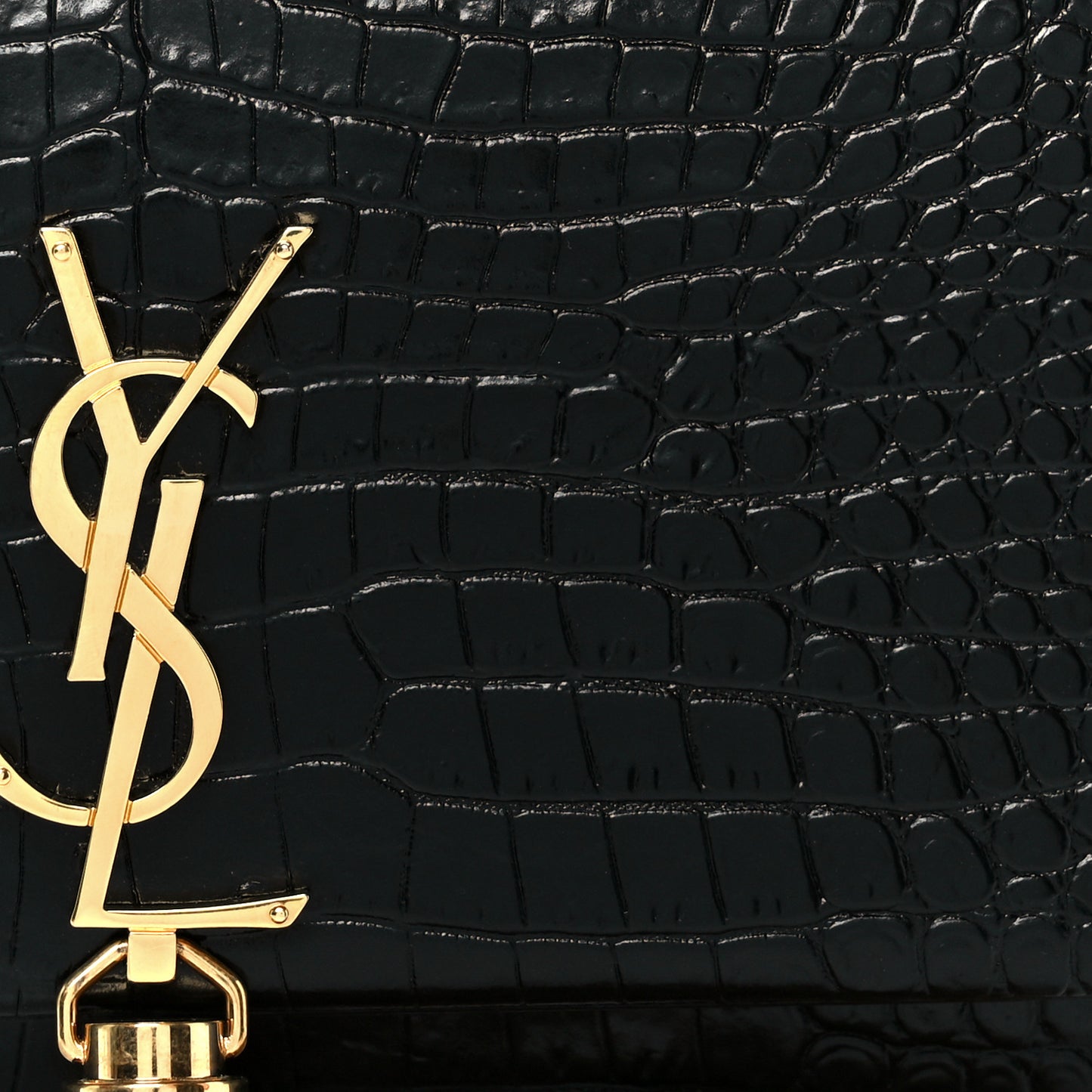 Calfskin Crocodile Embossed Kate Monogram Tassel Chain Wallet Black