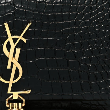 Saint Laurent Calfskin Crocodile Embossed Kate Monogram Tassel Chain Wallet Black 8 of 10
