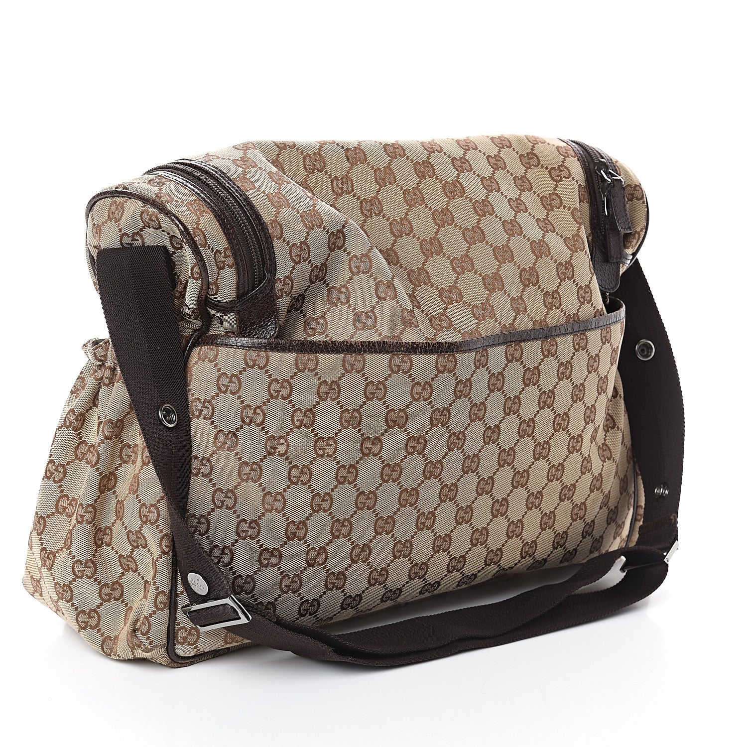 Gucci Monogram Natural Pigskin Large Diaper Bag Beige Ebony Cocoa Dark Chocolate 3 of 9