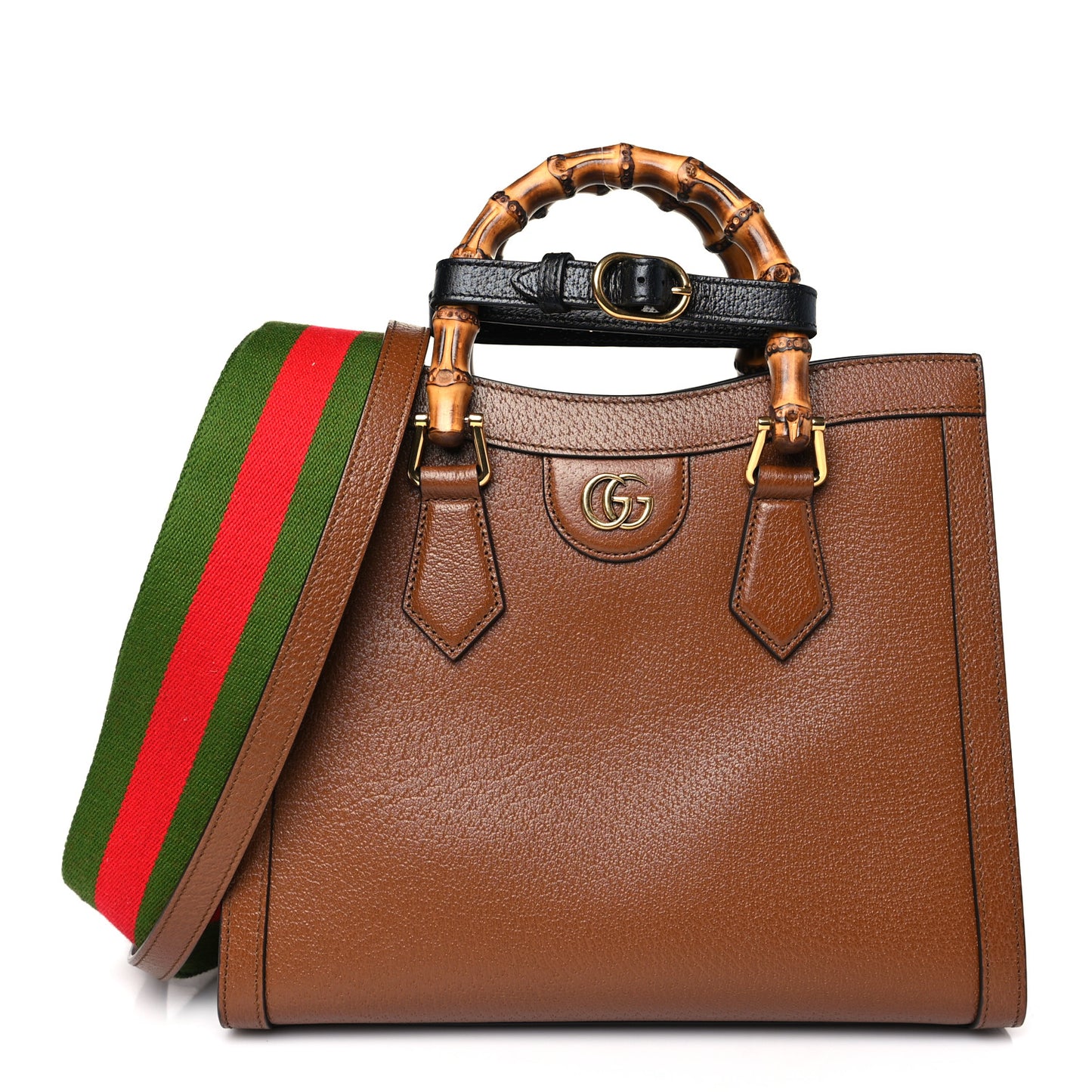 Textured Dollar Calfskin Web Small Diana Tote Bag Cuir Black