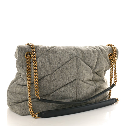 Saint Laurent Denim Quilted Medium Loulou Puffer Monogram Chain Satchel Azur 3 of 8
