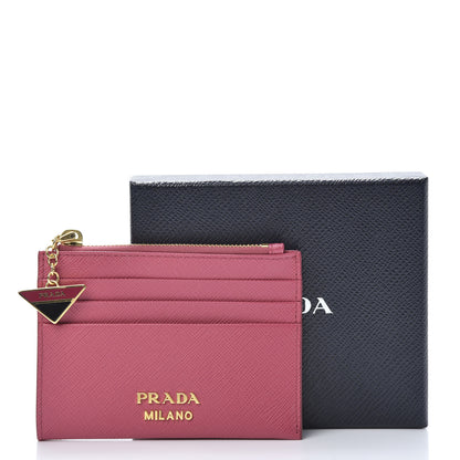 Prada Saffiano Triangle Zip Card Holder Peonia 8 of 8