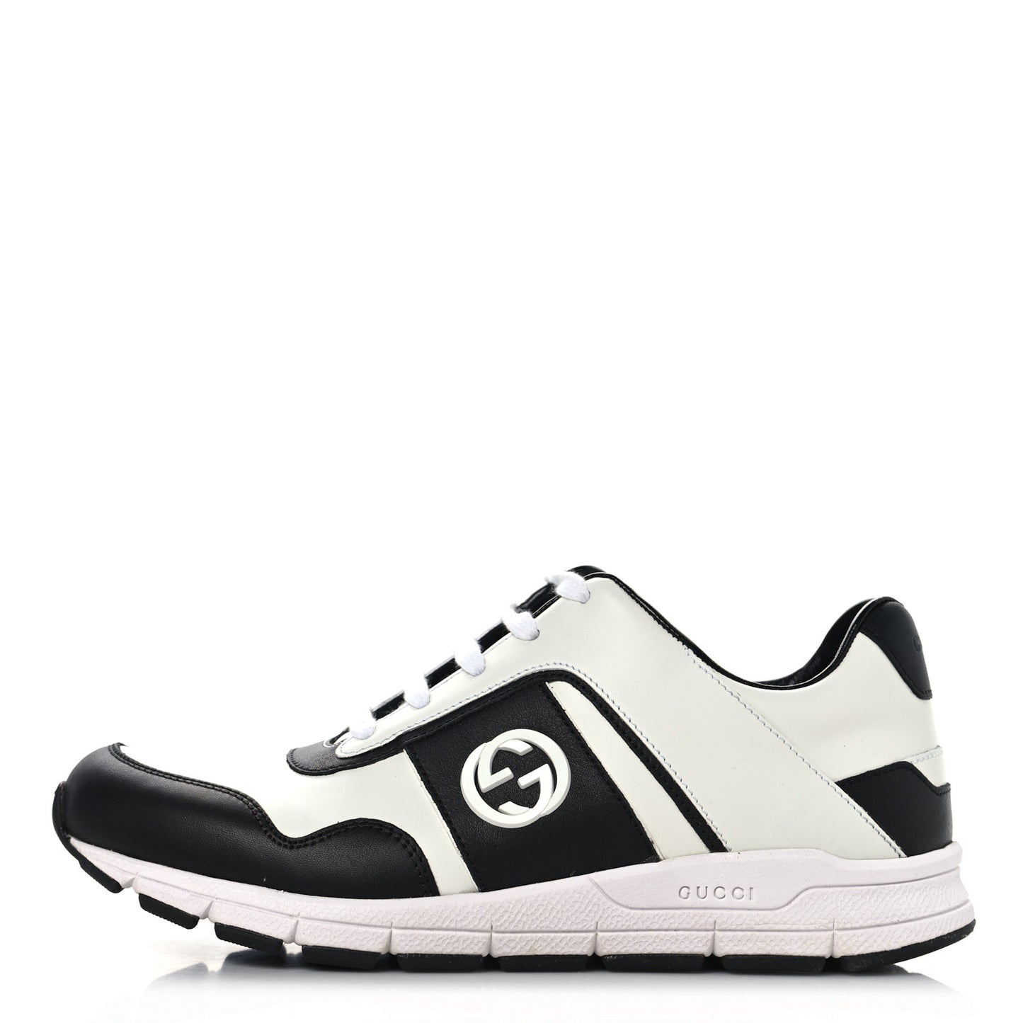 Calfskin Womens Interlocking G Sneakers 38 Black White