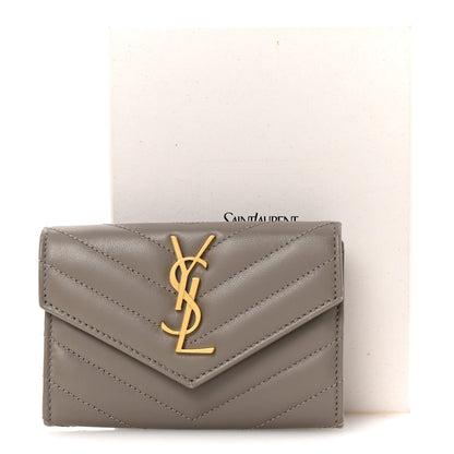 Saint Laurent Lambskin Matelasse Chevron Small Monogram Envelope Wallet Dark Beige 9 of 9