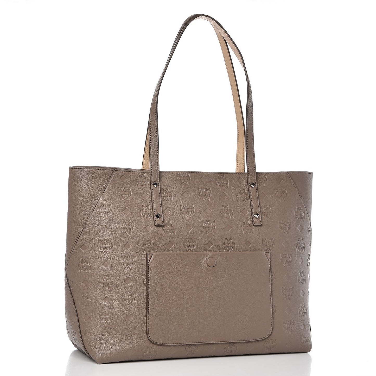 Grained Calfskin Monogram Medium Klara Top Zip Tote Urban Taupe