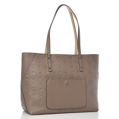 MCM Grained Calfskin Monogram Medium Klara Top Zip Tote Urban Taupe 3 of 8