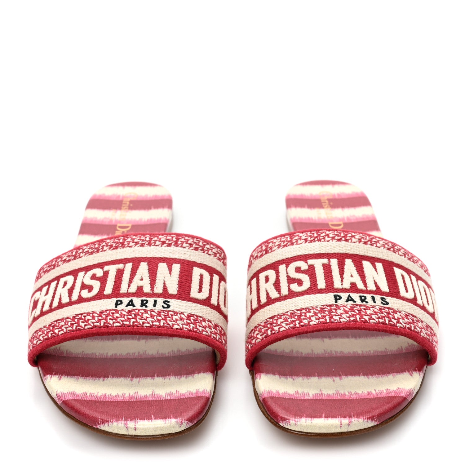 Christian Dior Canvas Embroidered Dway Mules Slide Sandals 38.5 Poppy Red 2 of 10