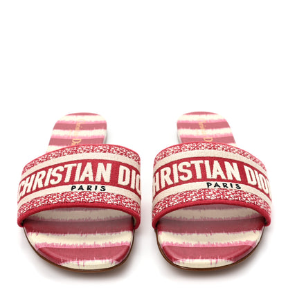 Christian Dior Canvas Embroidered Dway Mules Slide Sandals 38.5 Poppy Red 2 of 10