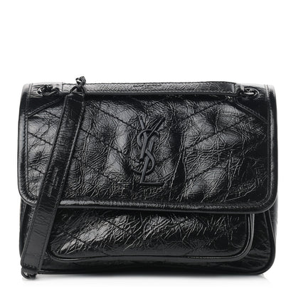 Saint Laurent Crinkled Calfskin Matelasse Monogram Baby Niki Chain Satchel Black 1 of 10