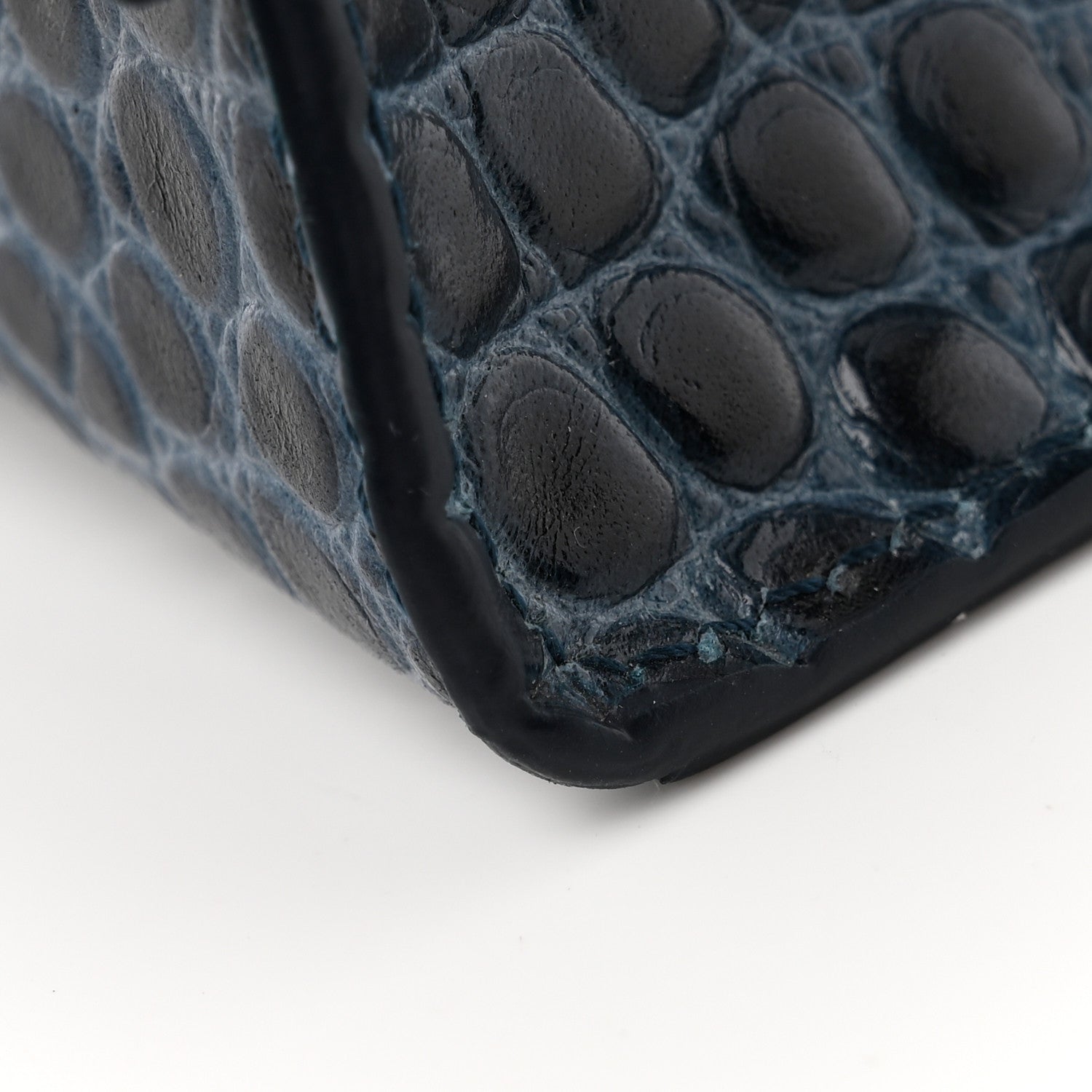 Balenciaga Shiny Calfskin Crocodile Embossed Medium Hourglass Top Handle Bag Denim Blue 11 of 13