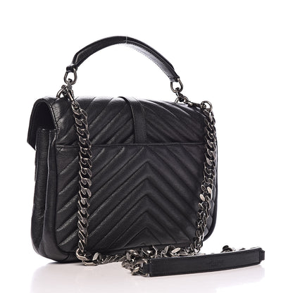 Saint Laurent Sheepskin Matelasse Chevron Monogram Medium College Bag Black 3 of 11