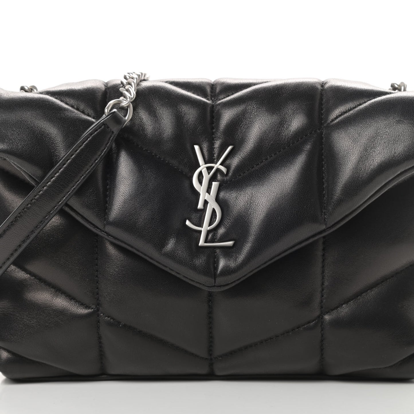 Lambskin Quilted Toy Loulou Puffer Monogram Chain Satchel Black