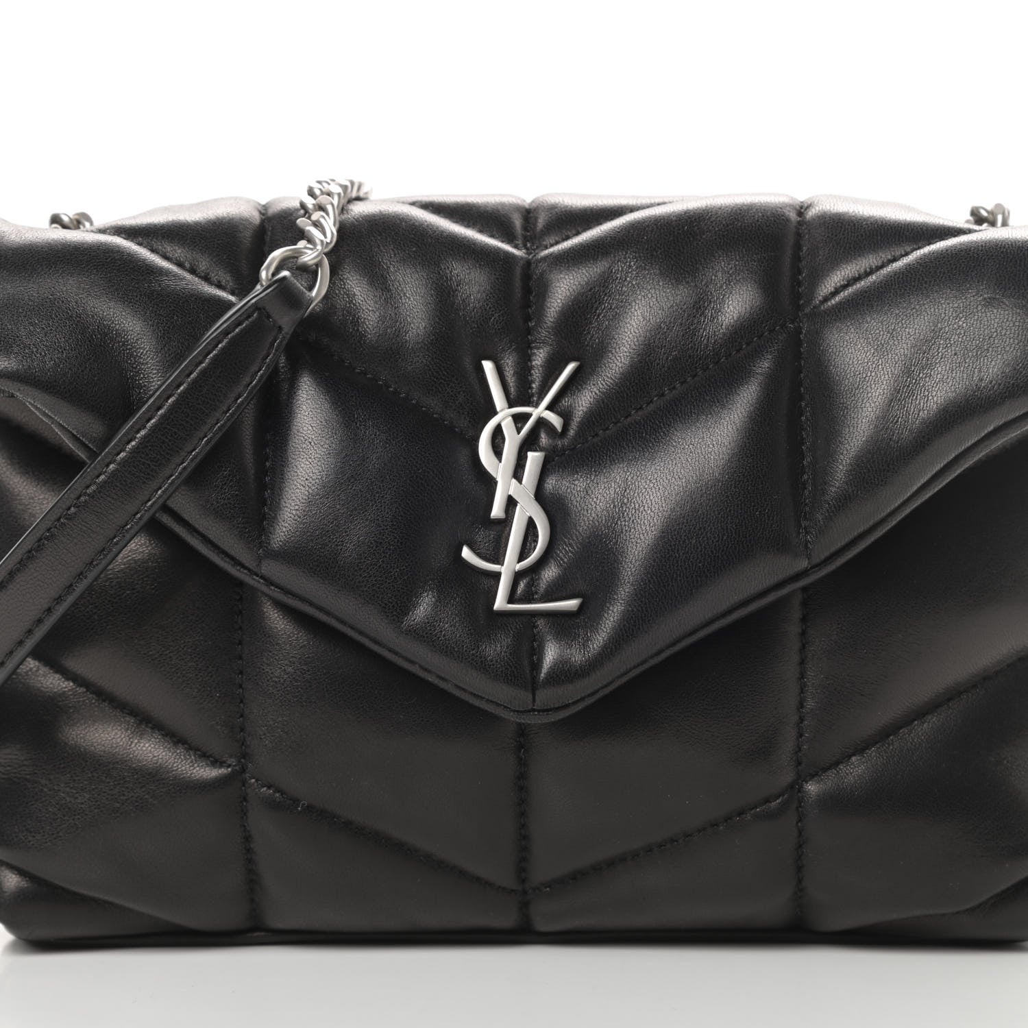 Saint Laurent Lambskin Quilted Toy Loulou Puffer Monogram Chain Satchel Black 8 of 11