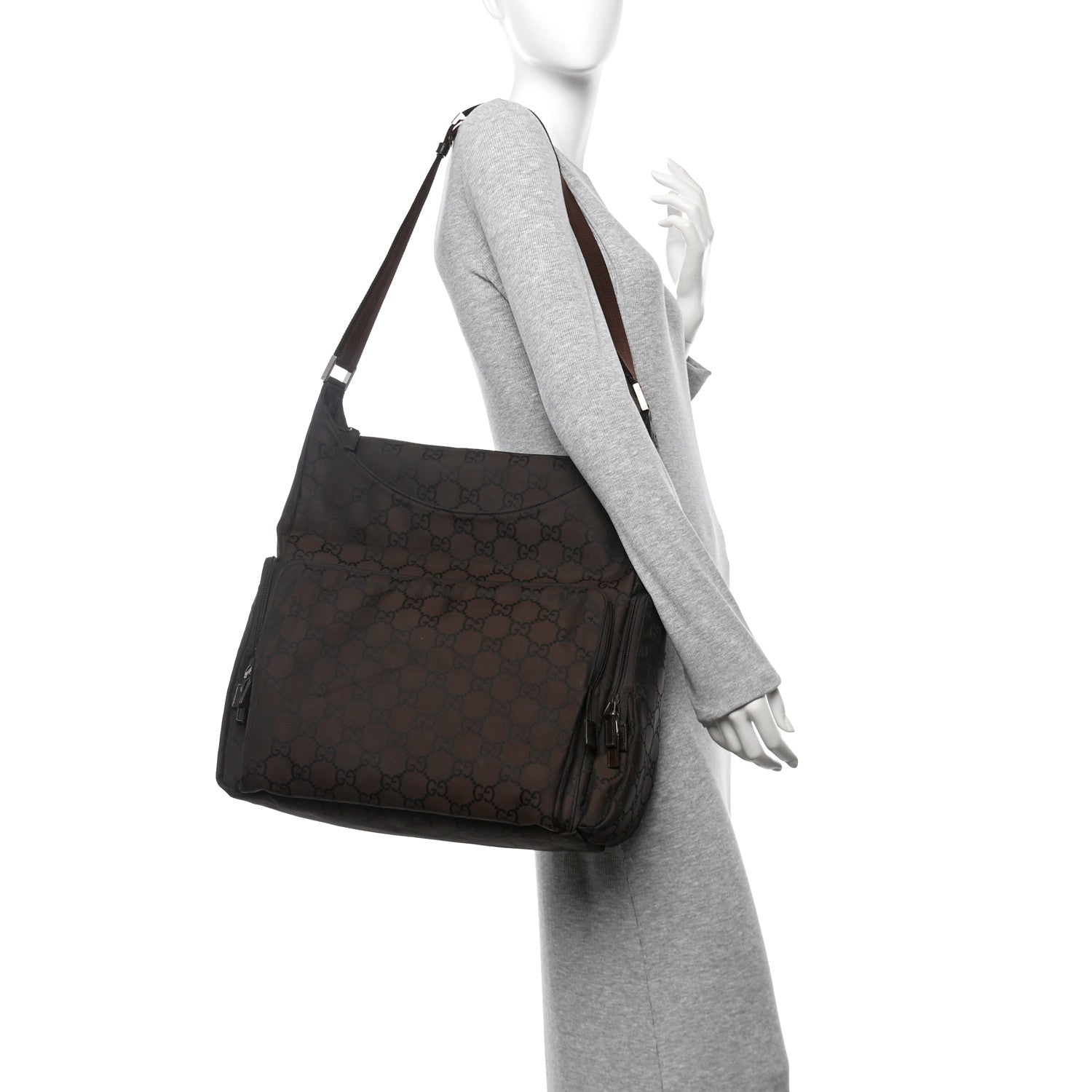 Gucci Nylon Monogram Extra Large Satchel Dark Brown 2 of 13
