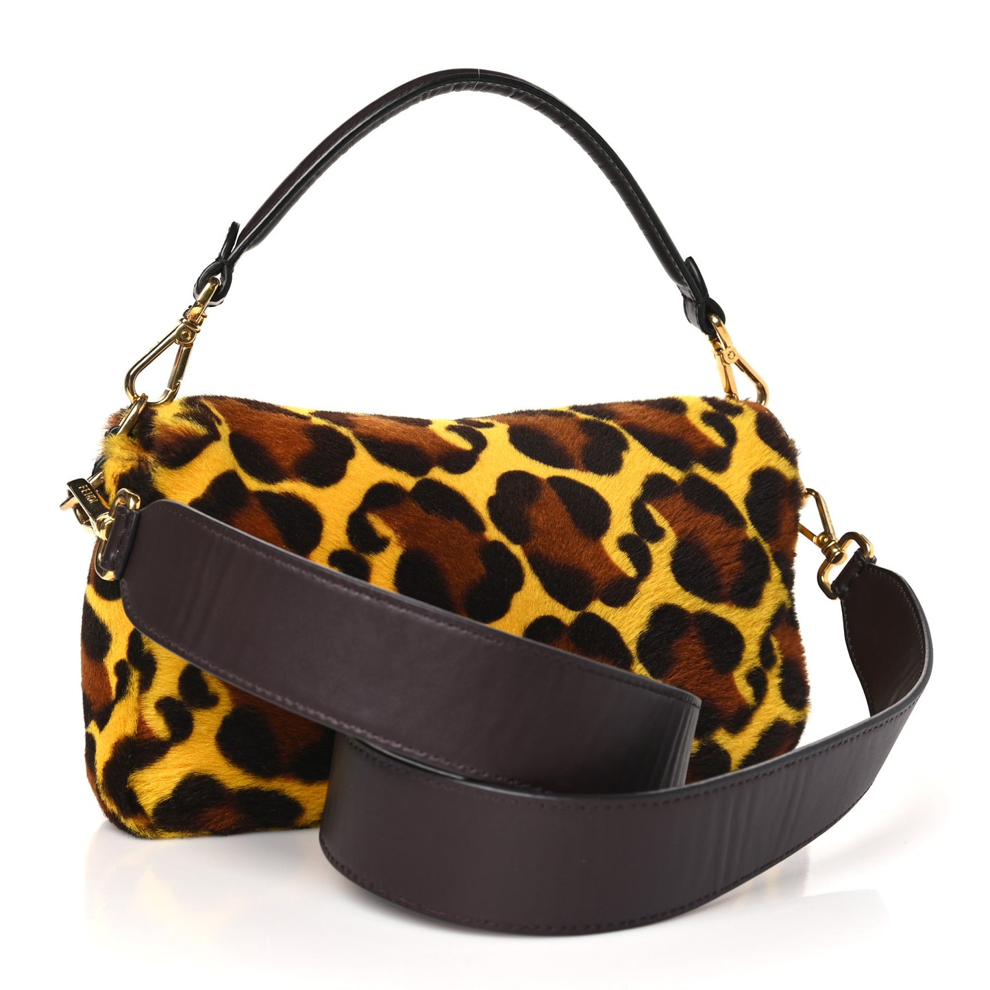 Calf Hair Leopard Print Baguette Yellow Multicolor