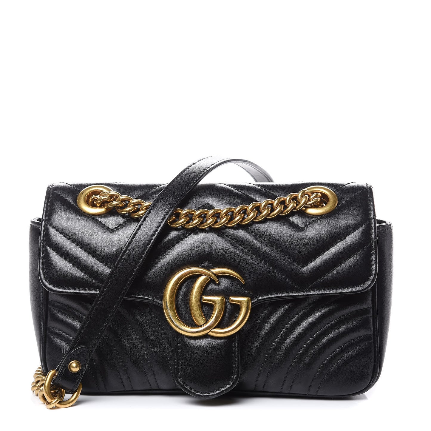 Calfskin Matelasse Mini GG Marmont Shoulder Bag Black