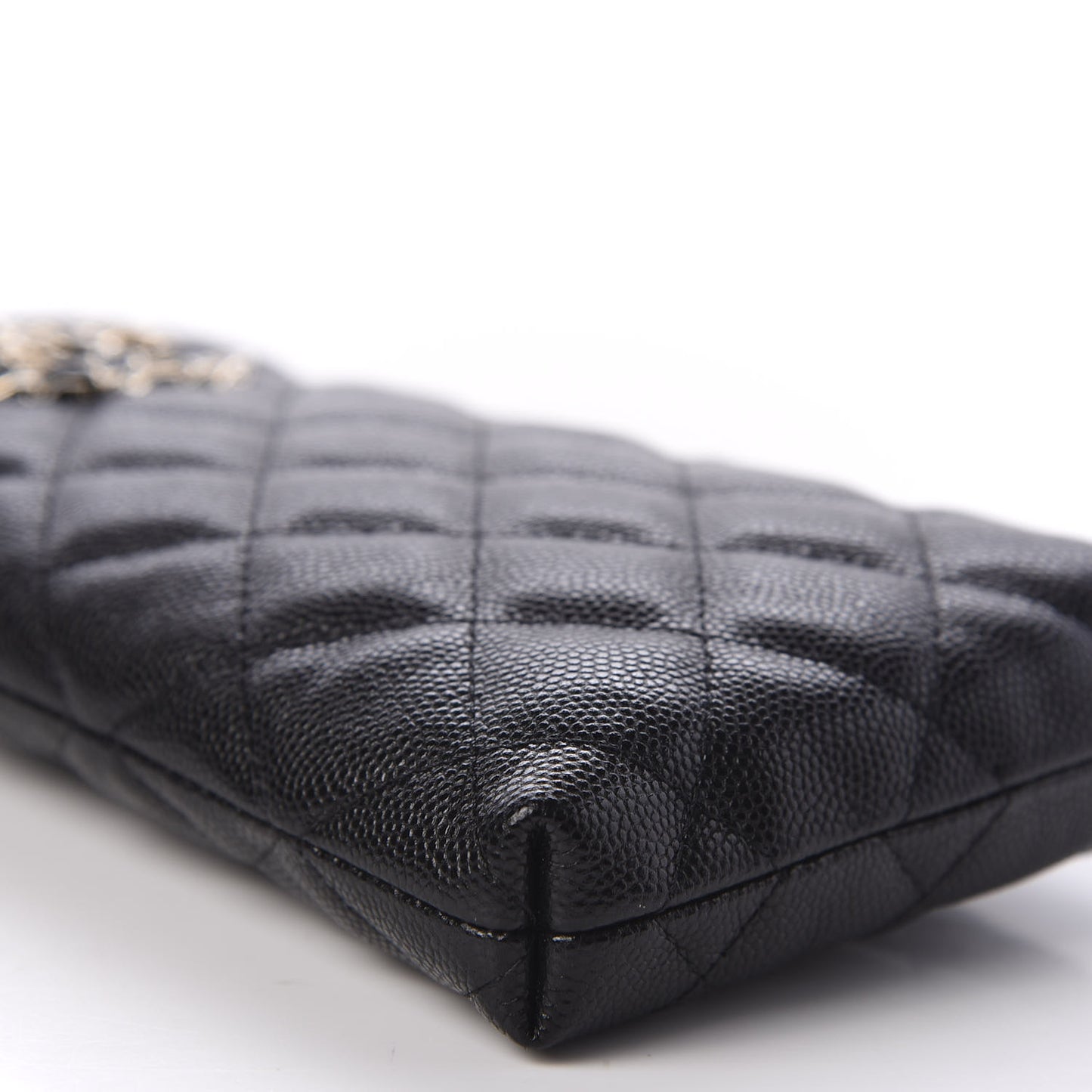 Caviar Quilted French New Wave Phone Holder With Chain Black