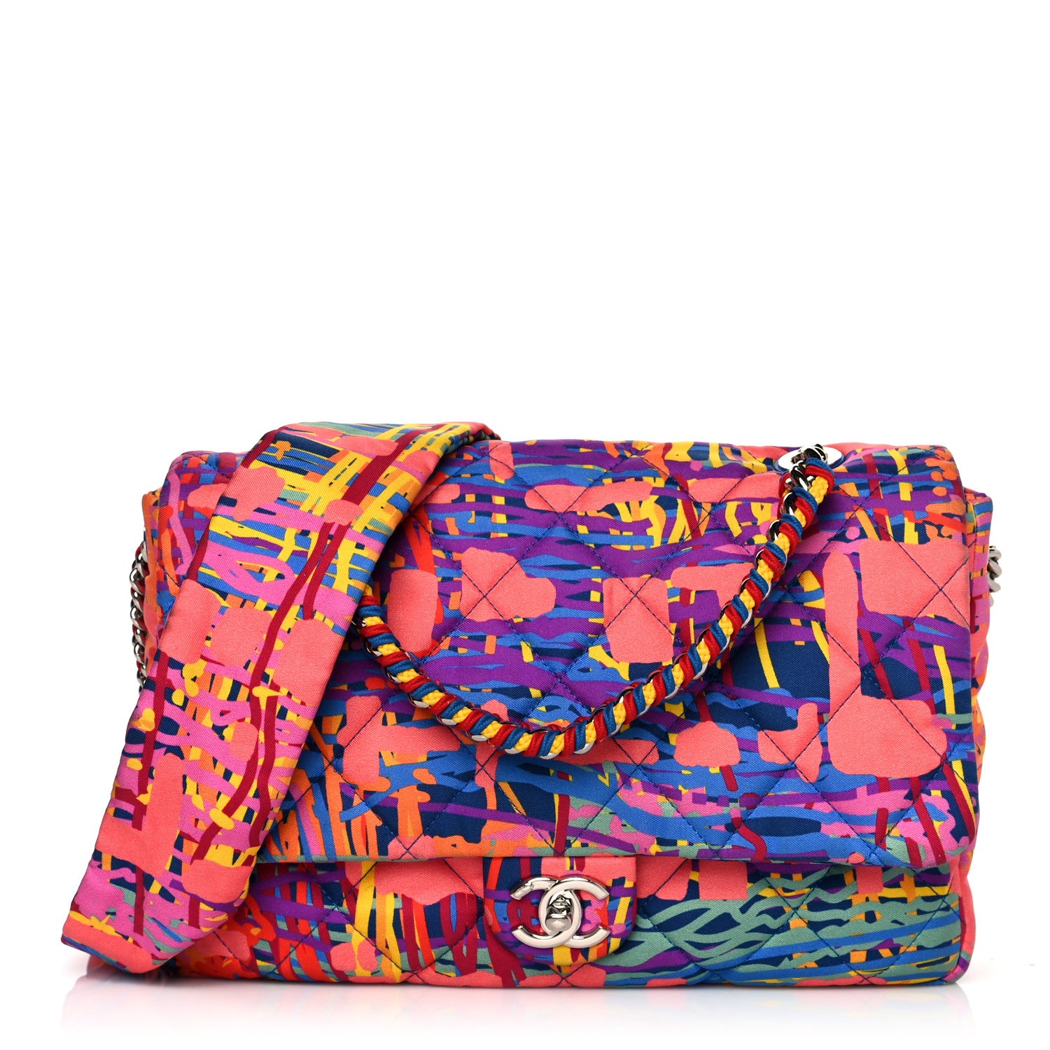 Chanel Foulard Fabric Quilted Printed Flap Pink 1 of 11