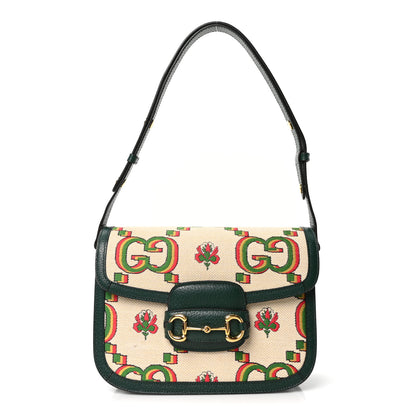 Gucci Monogram Jumbo GG 100th Anniversary Horsebit 1955 Shoulder Bag Green Multicolor 1 of 9