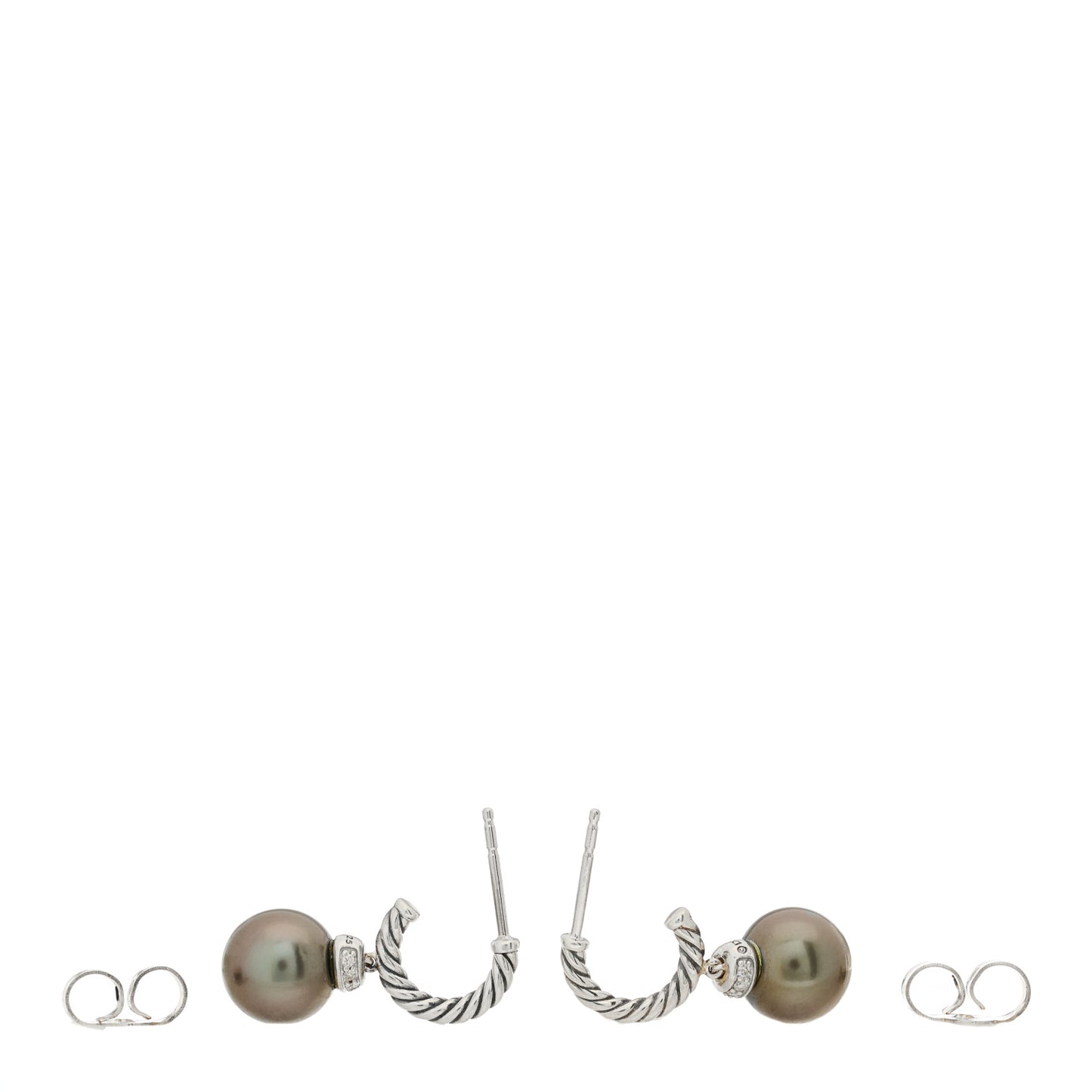 Sterling Silver Diamond Tahitian Pearl Solari Cable Drop Earrings