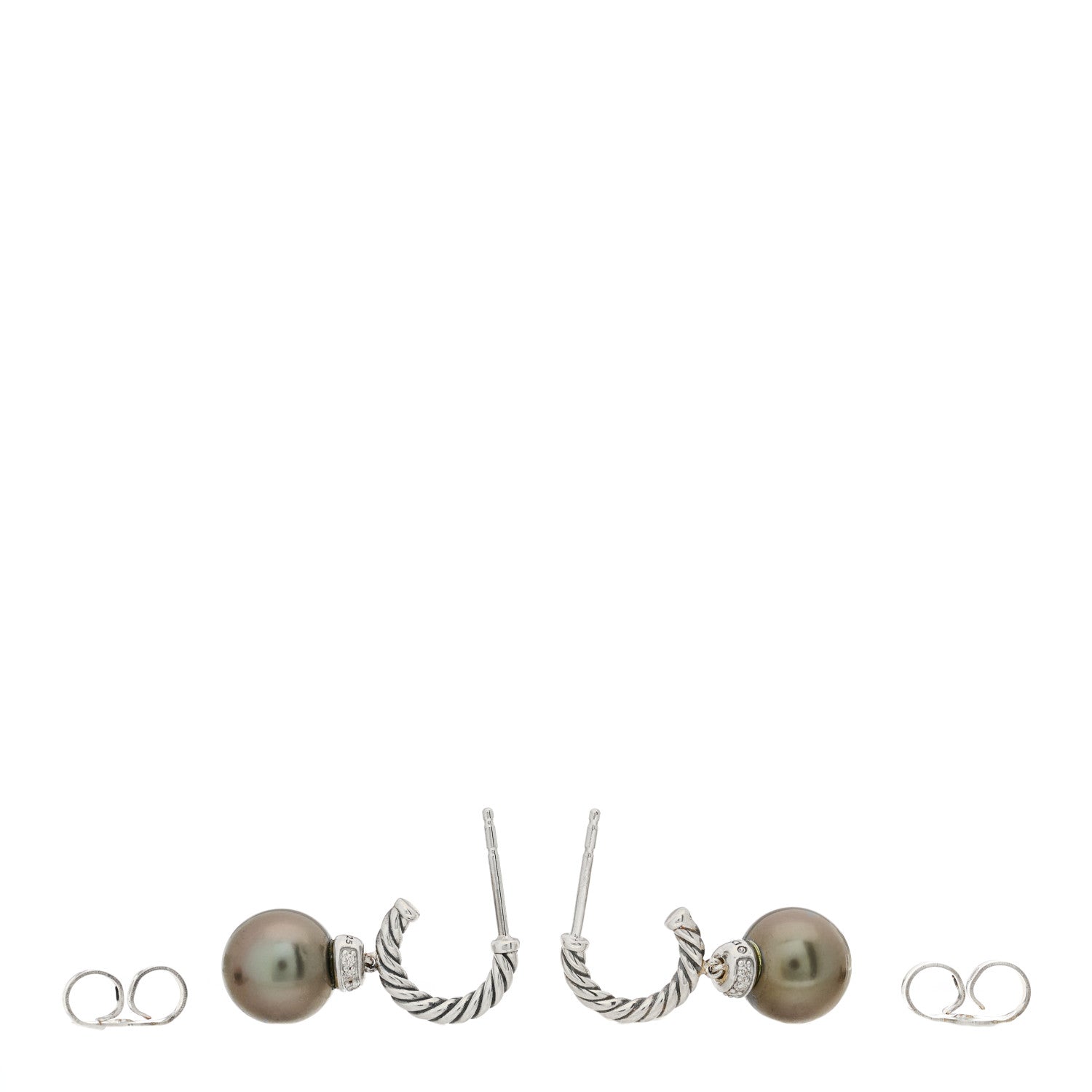 David Yurman Sterling Silver Diamond Tahitian Pearl Solari Cable Drop Earrings 3 of 4