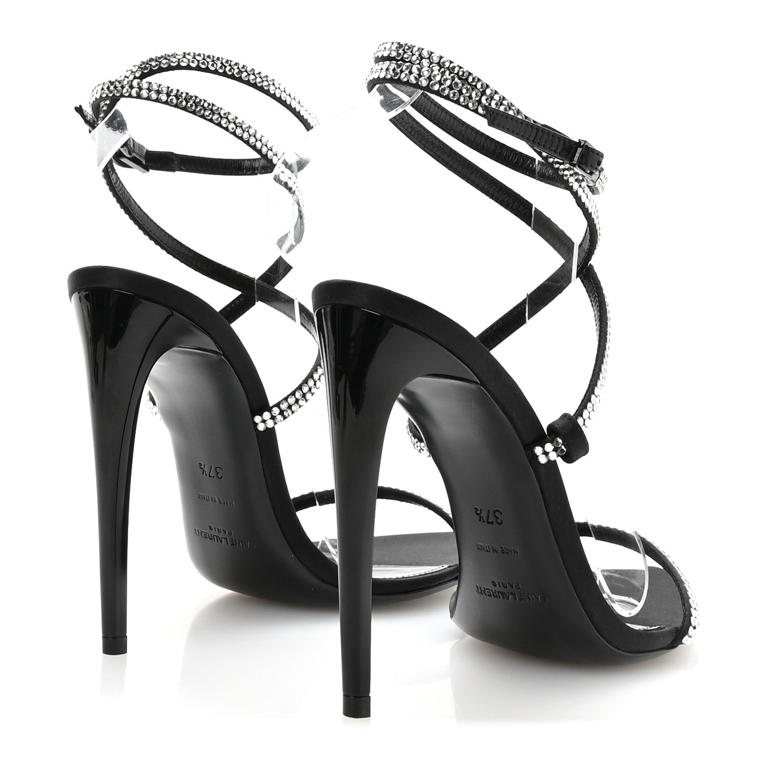 Saint Laurent Crepe Satin Crystal Satine 110 Sandals 37.5 Black 5 of 8