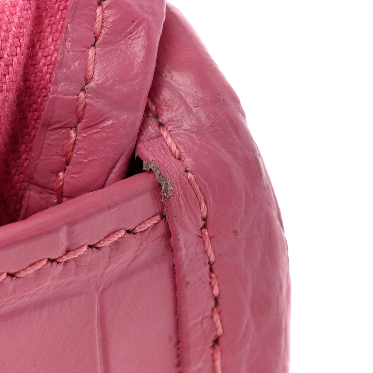 Shiny Supple Calfskin Crocodile Embossed Classic Silver Hardware Mini City Baby Pink