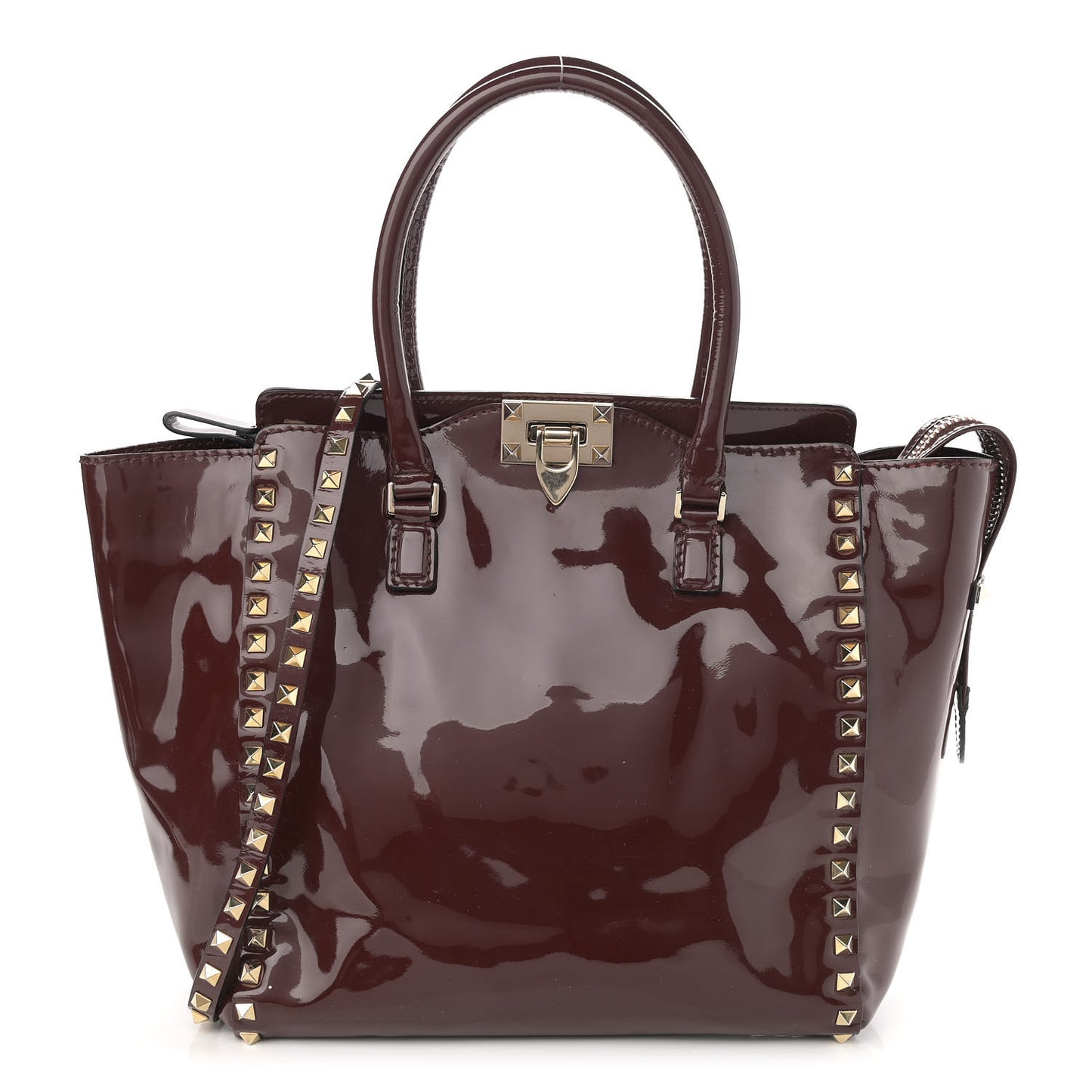 Patent Small Rockstud Double Handle Tote Rubin