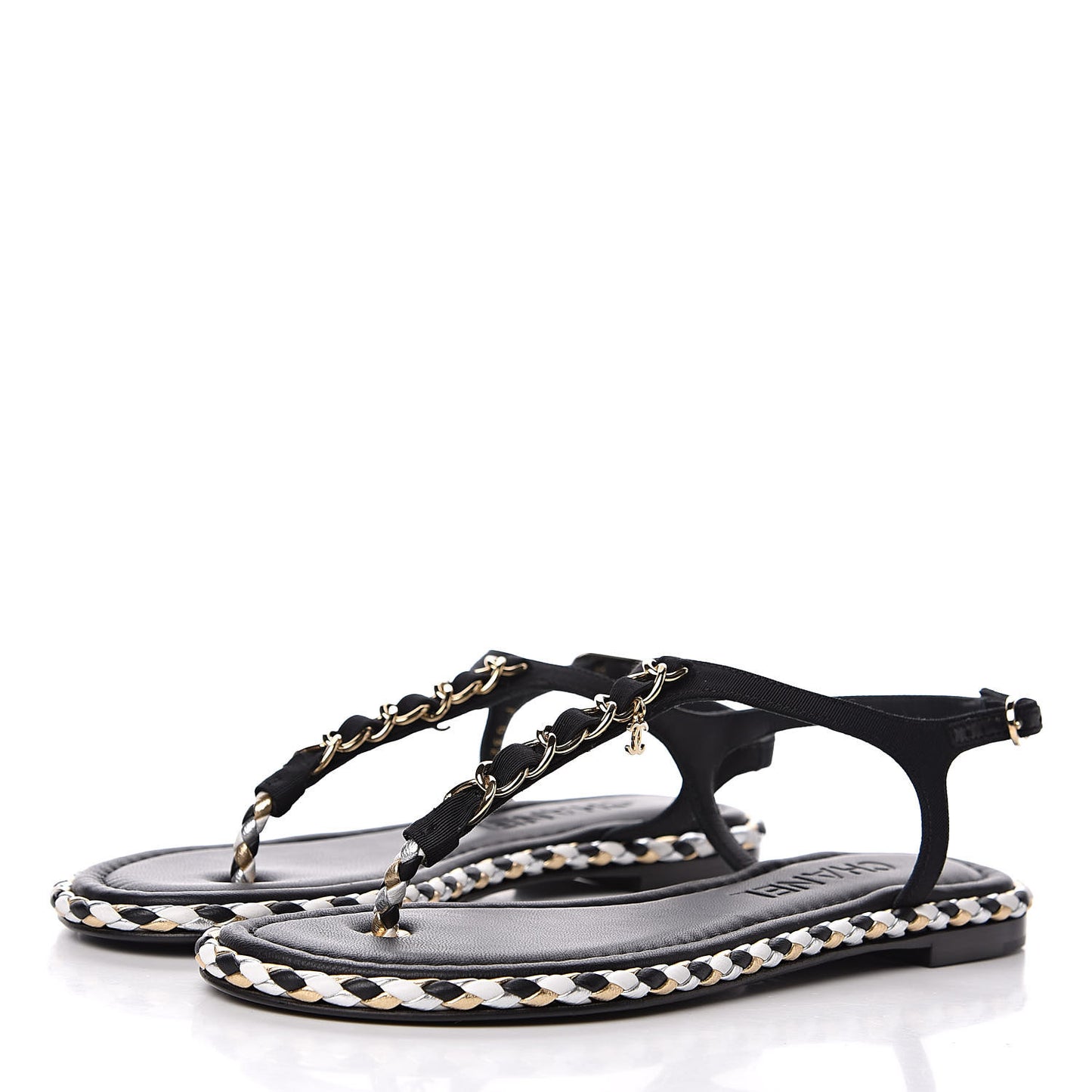 Grosgrain Chain Thong Sandals 35 Black