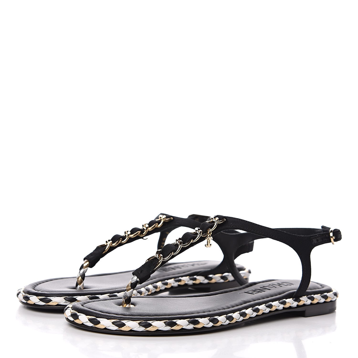 Chanel Grosgrain Chain Thong Sandals 35 Black 3 of 9