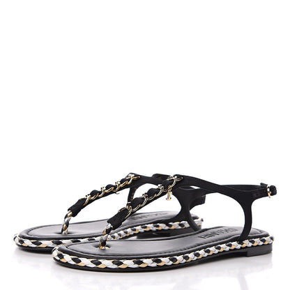 Chanel Grosgrain Chain Thong Sandals 35 Black 3 of 9
