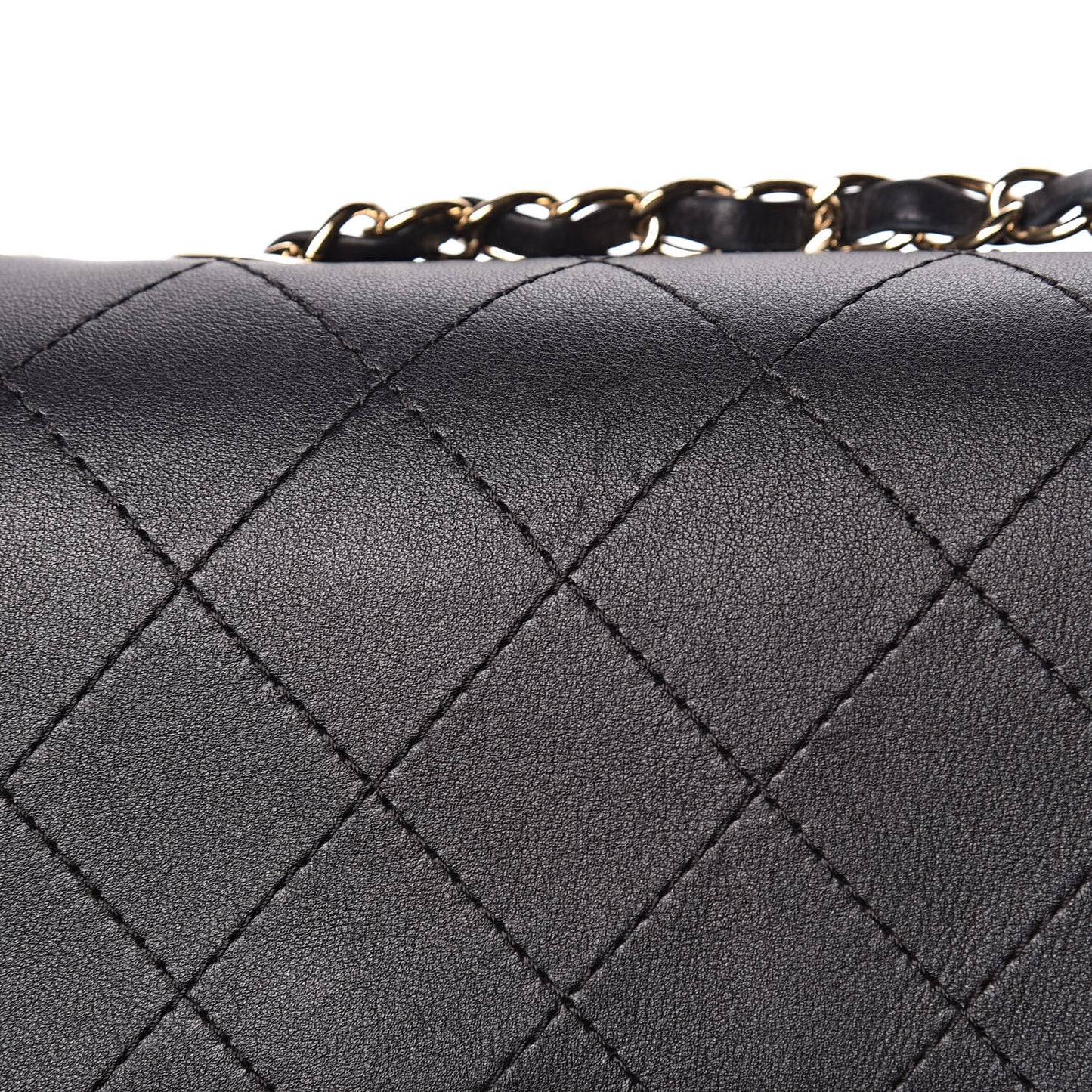 Calfskin Stitched Large Flap Black