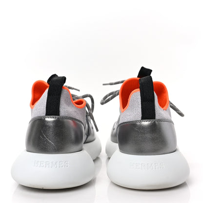 Hermes Knit Metallic Calfskin Womens Duel Sneakers 36 Argent Orange Black 5 of 7