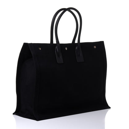 Saint Laurent Linen Calfskin Rive Gauche Tote Black 2 of 4