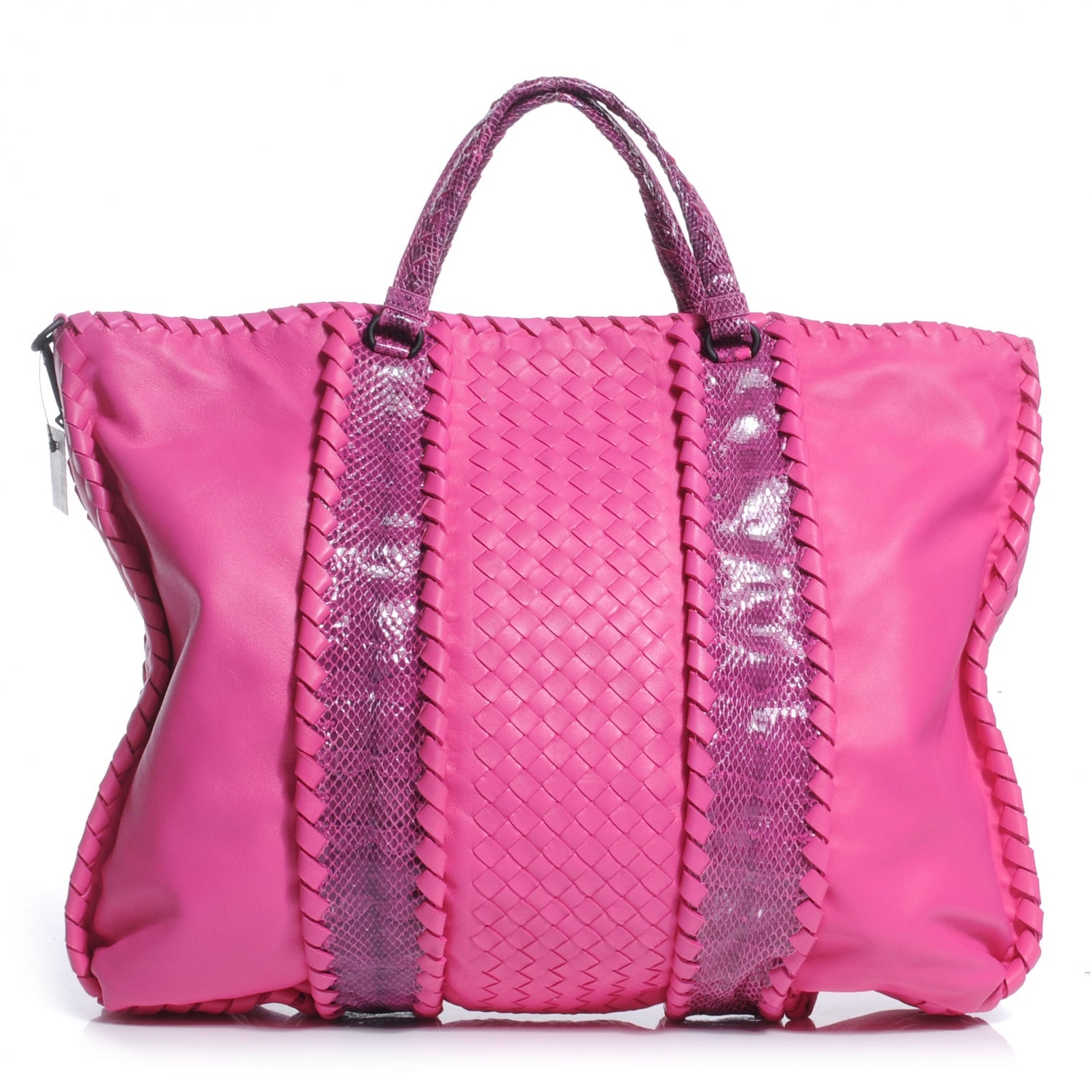 Bottega Veneta Nappa Intrecciato Python Tote Shocking Pink 1 of 8