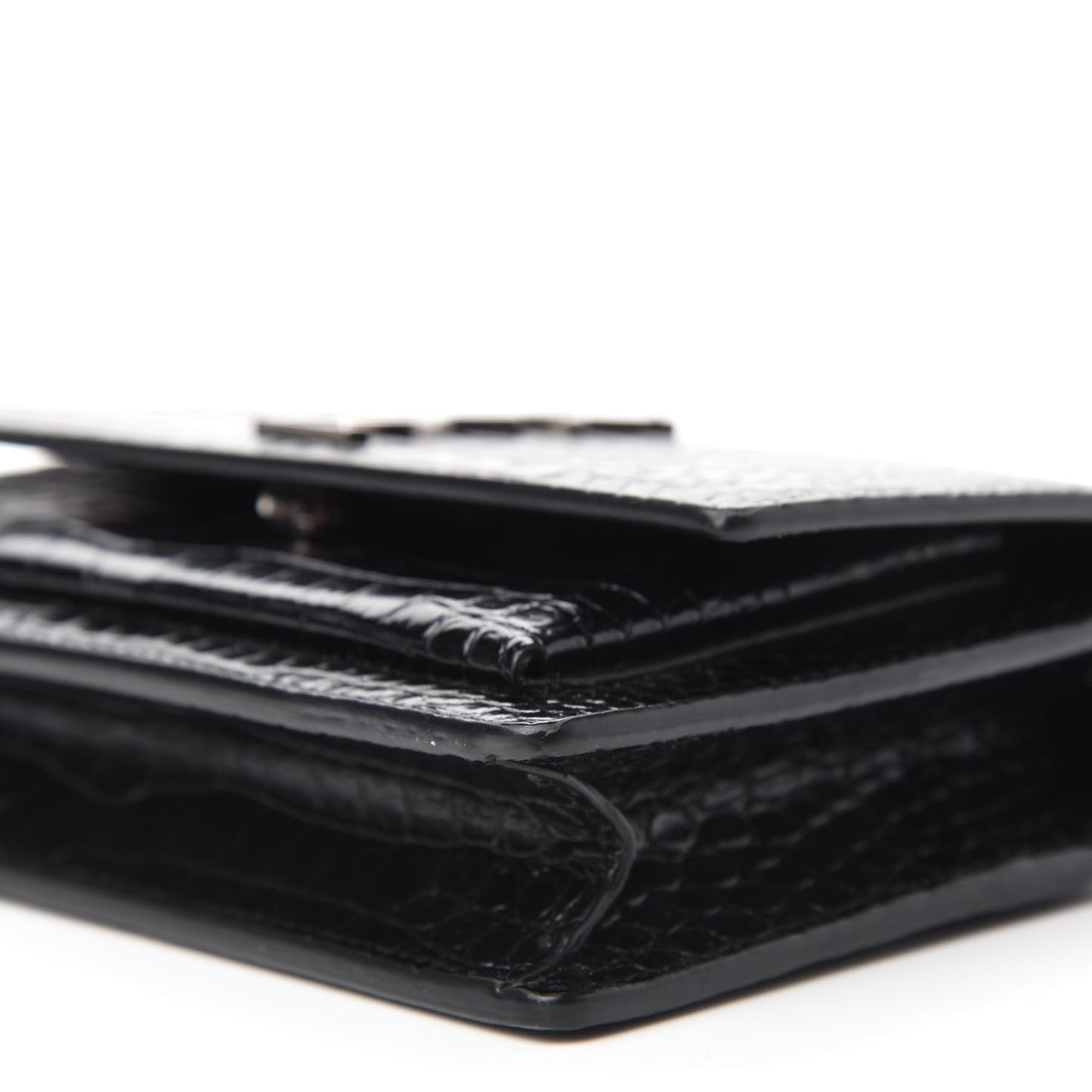 Calfskin Crocodile Embossed Monogram Sunset Top Handle Chain Wallet Black