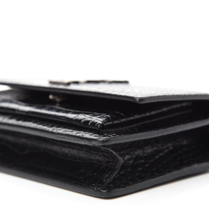 Saint Laurent Calfskin Crocodile Embossed Monogram Sunset Top Handle Chain Wallet Black 7 of 12