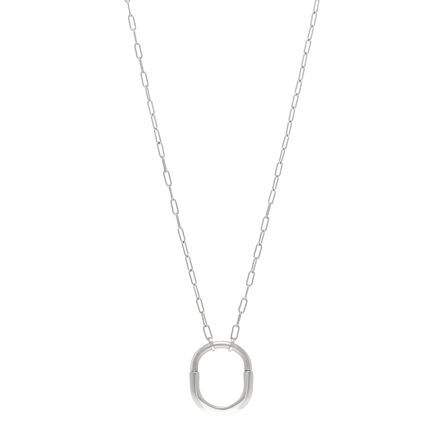 18K White Gold Medium Lock Pendant Necklace