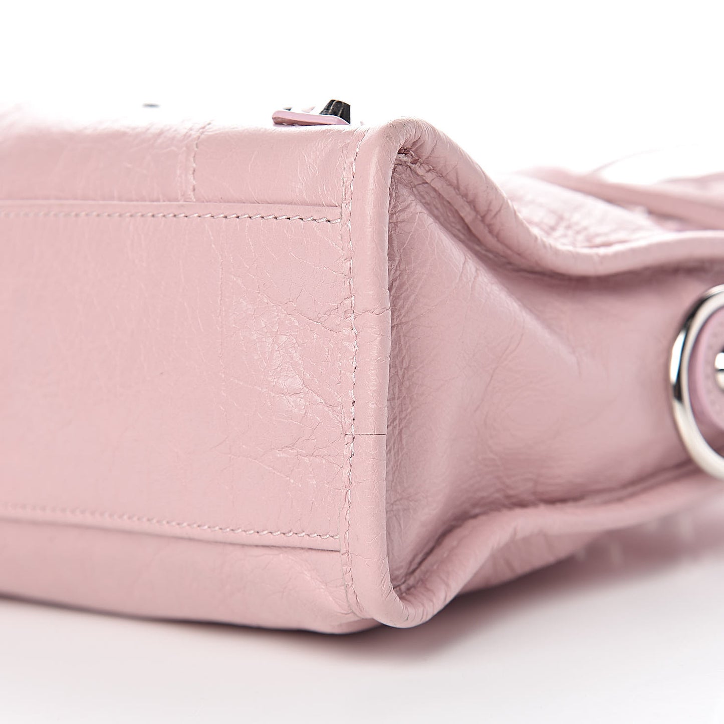 Agneau Classic Silver Hardware Mini City Logo Strap Pale Rose Black