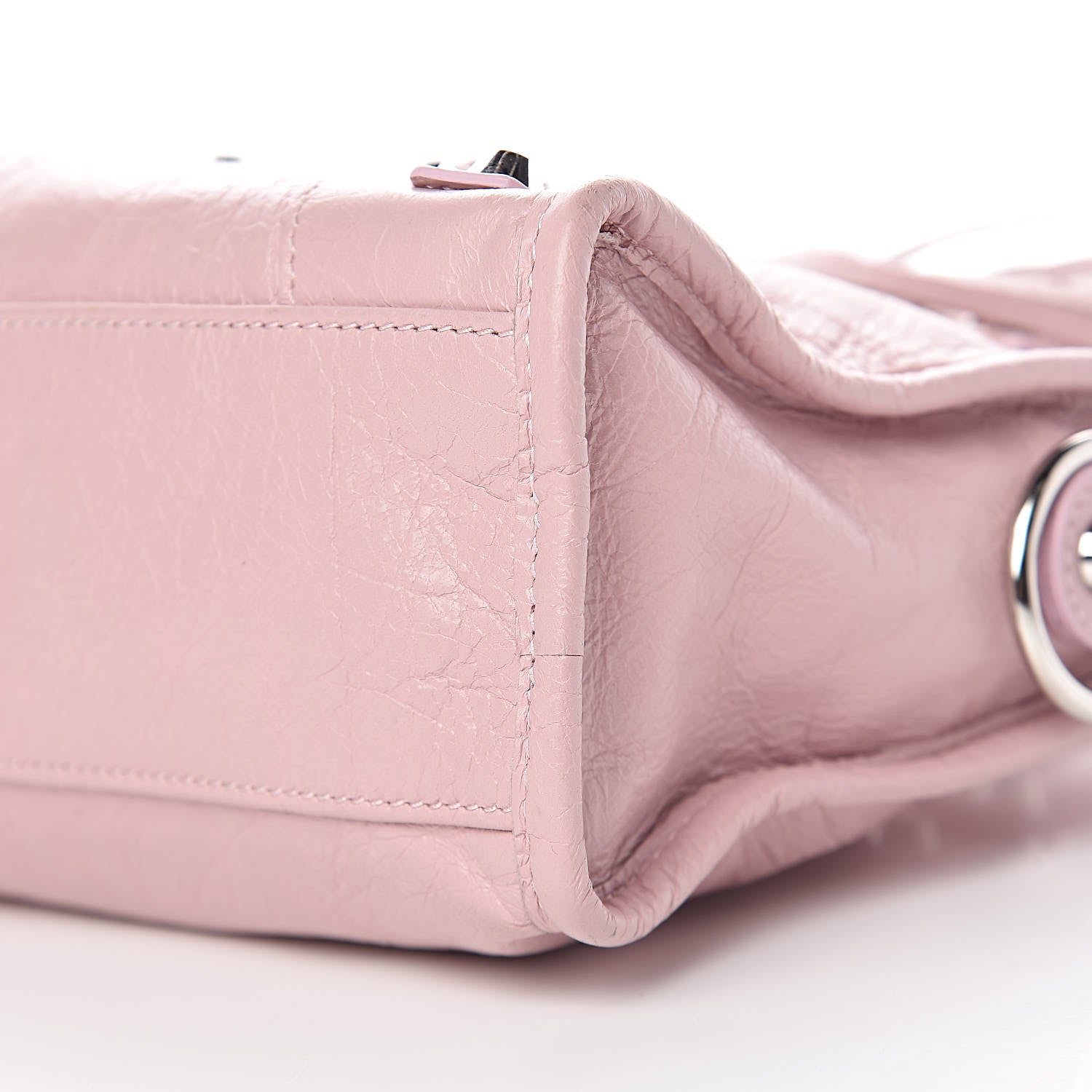 Balenciaga Agneau Classic Silver Hardware Mini City Logo Strap Pale Rose Black 10 of 10