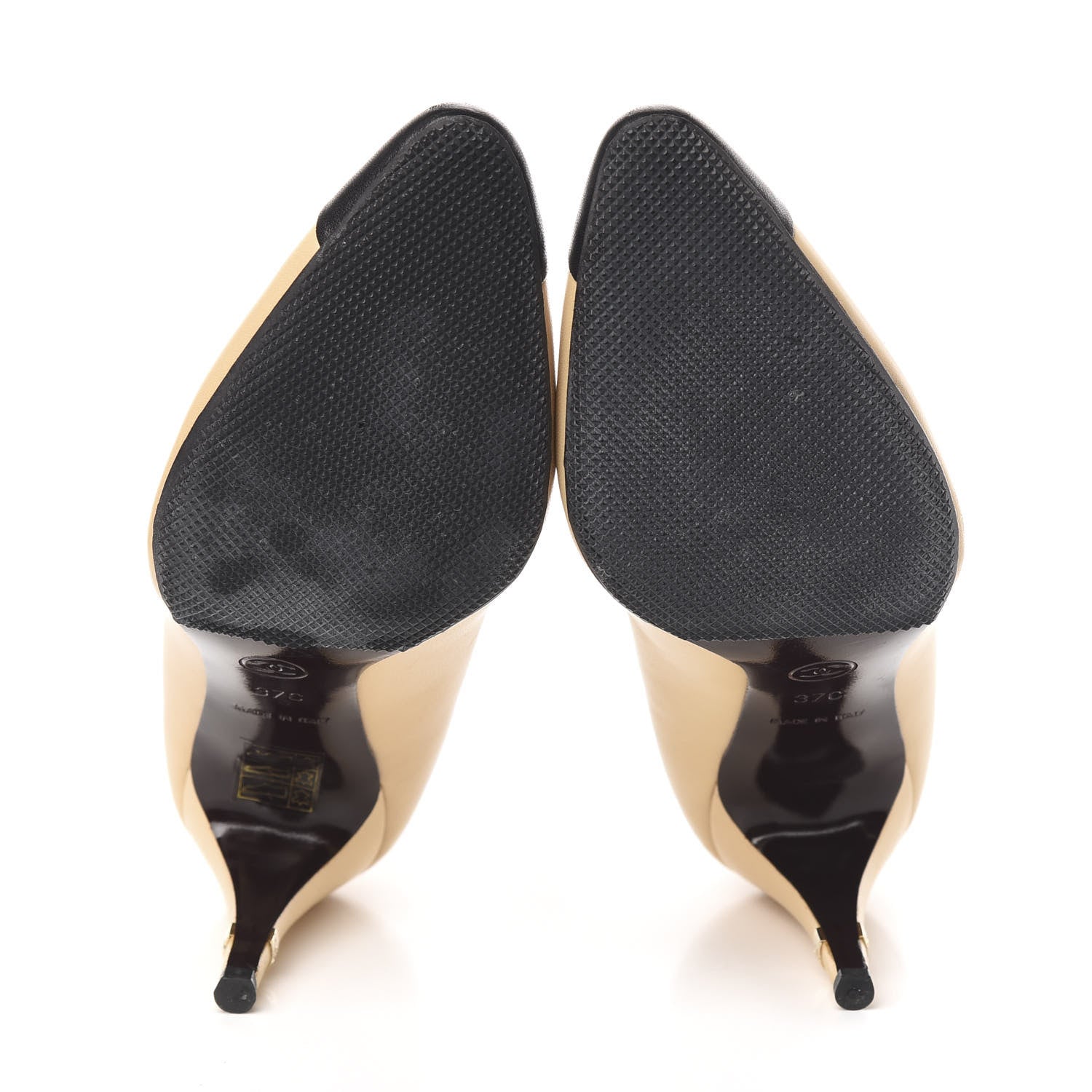 Chanel Lambskin Cap Toe CC Pumps 37 Beige Black 5 of 8