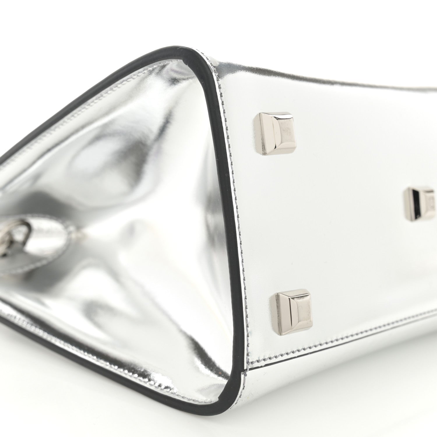 Salvatore Ferragamo Metallic Calfskin Small The Studio Box Bag Argento 9 of 13