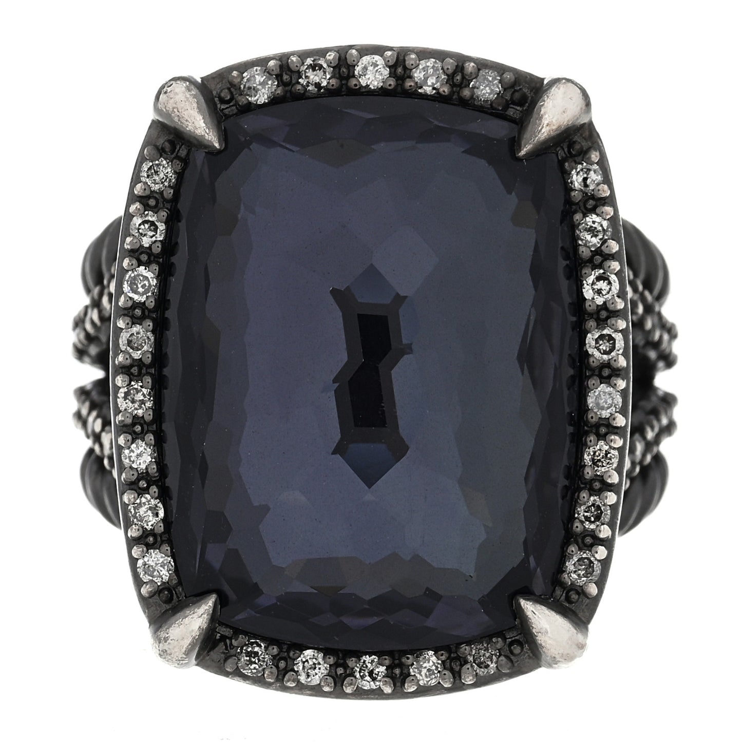Darkened Sterling Silver Gray Diamond Black Orchid 20mm Chatelaine Ring 54 6.75