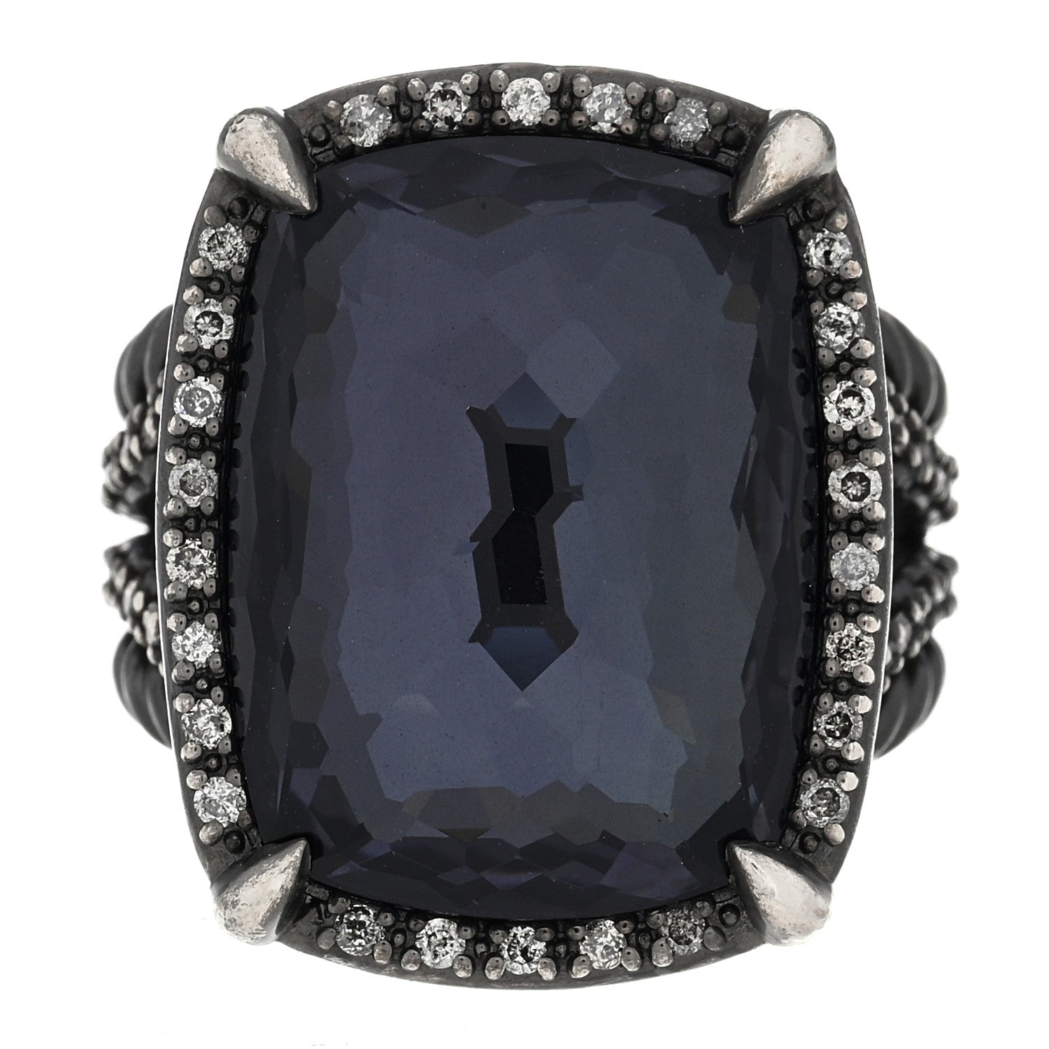 David Yurman Darkened Sterling Silver Gray Diamond Black Orchid 20mm Chatelaine Ring 54 6.75 1 of 4