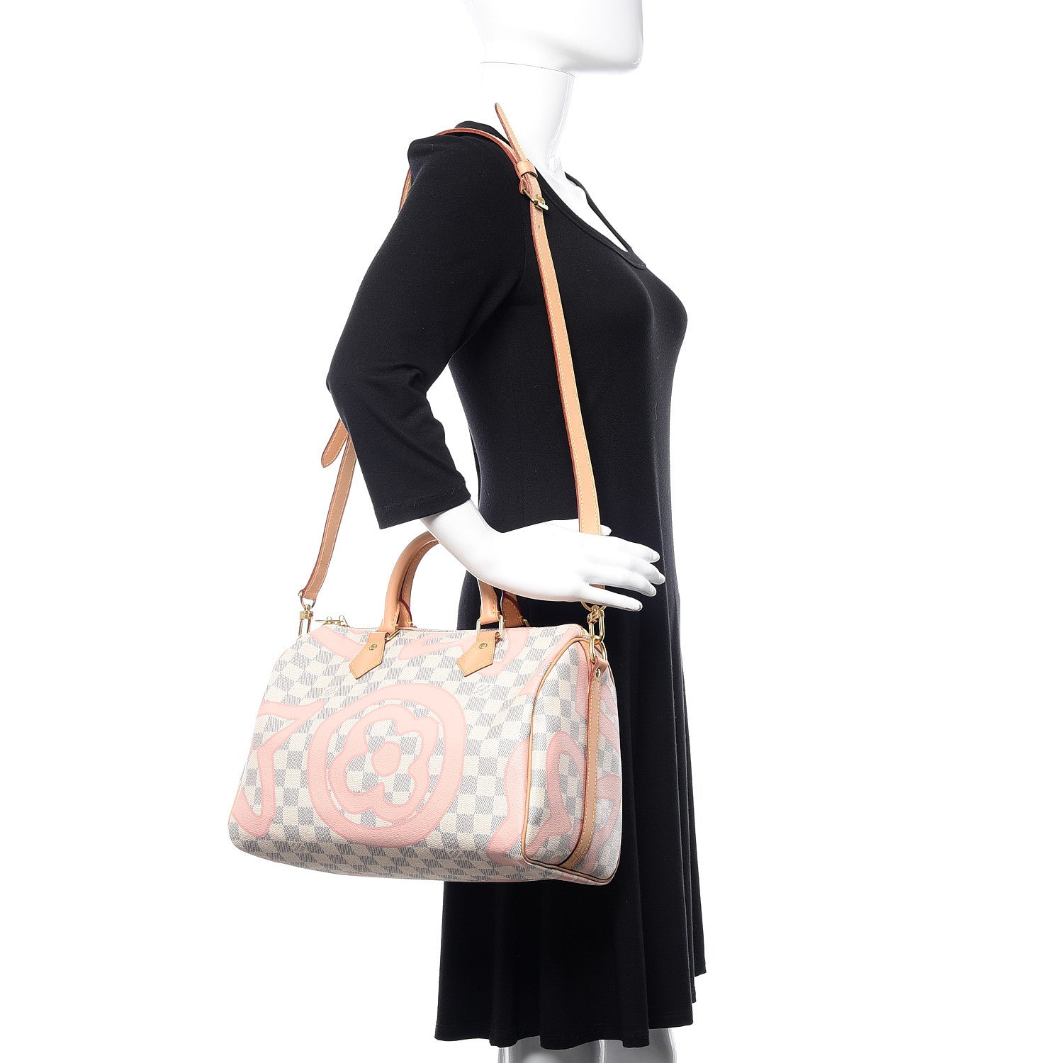 Louis Vuitton Damier Azur Tahitienne Speedy Bandouliere 30 Rose Ballerine 2 of 10
