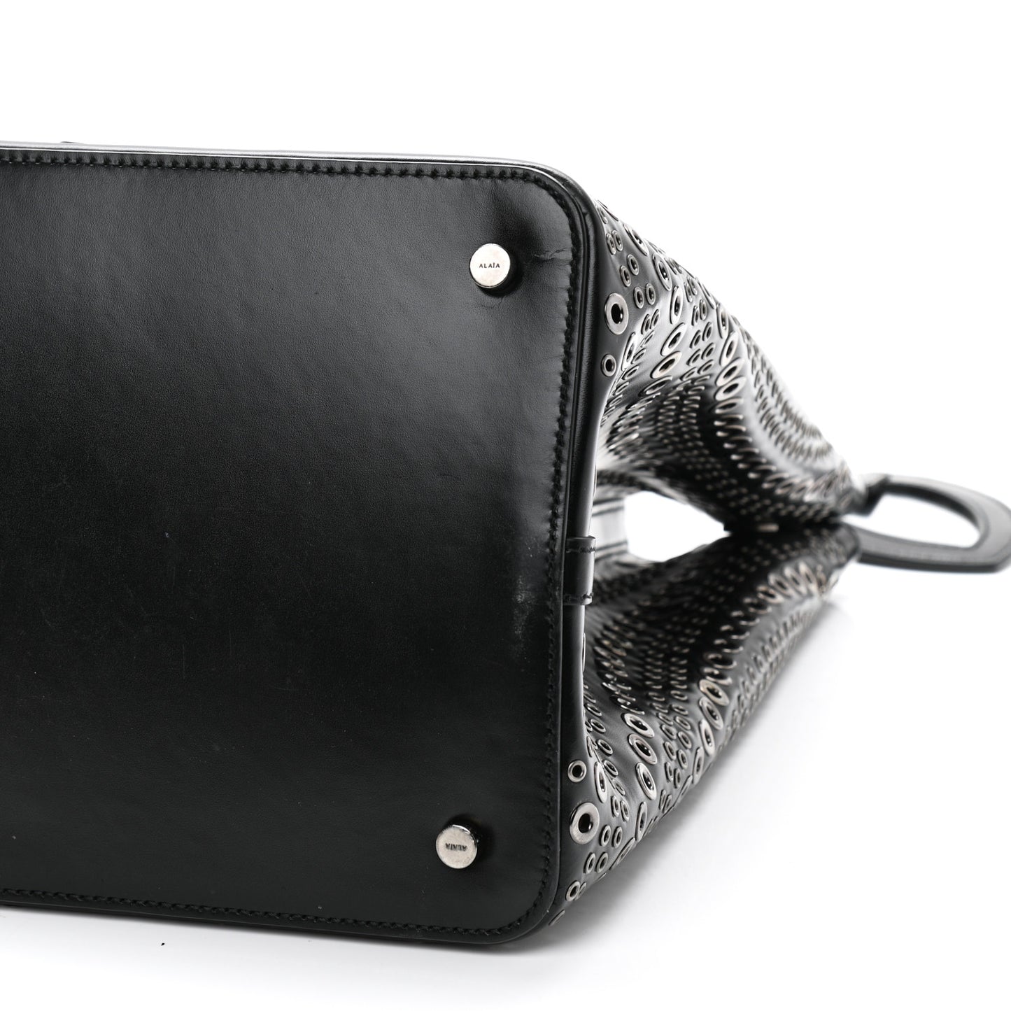 Calfskin Grommet Studded Large Mina Tote Black