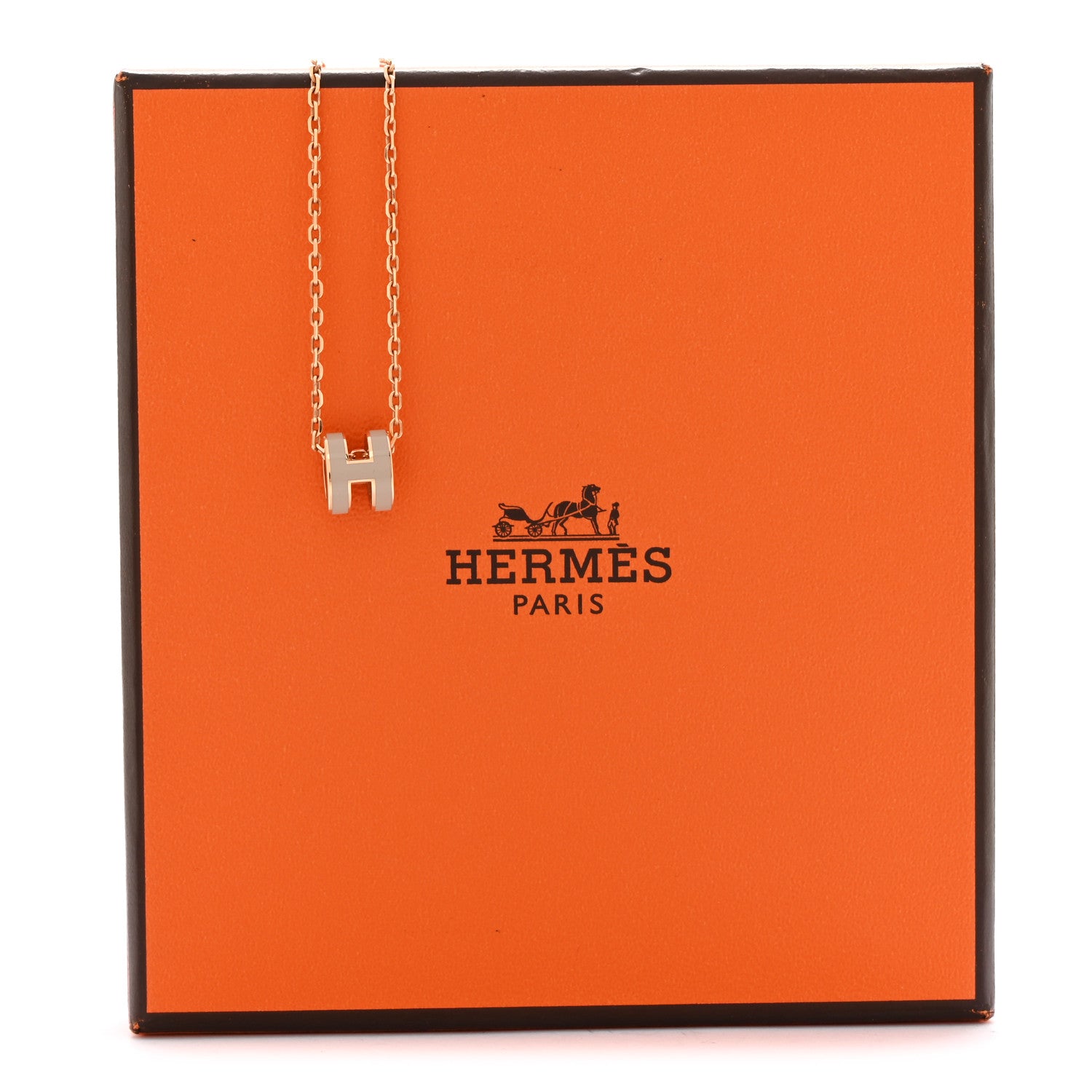 Hermes Lacquered Rose Gold Mini Pop H Pendant Necklace Marron Glace 7 of 7