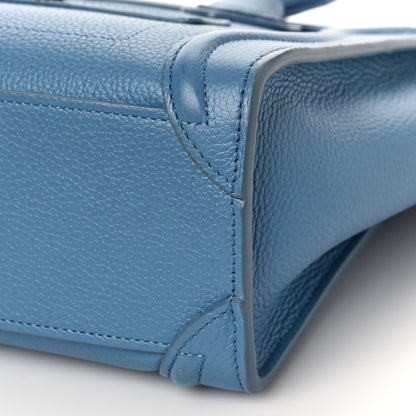 Celine Drummed Calfskin Nano Luggage Azure 8 of 10