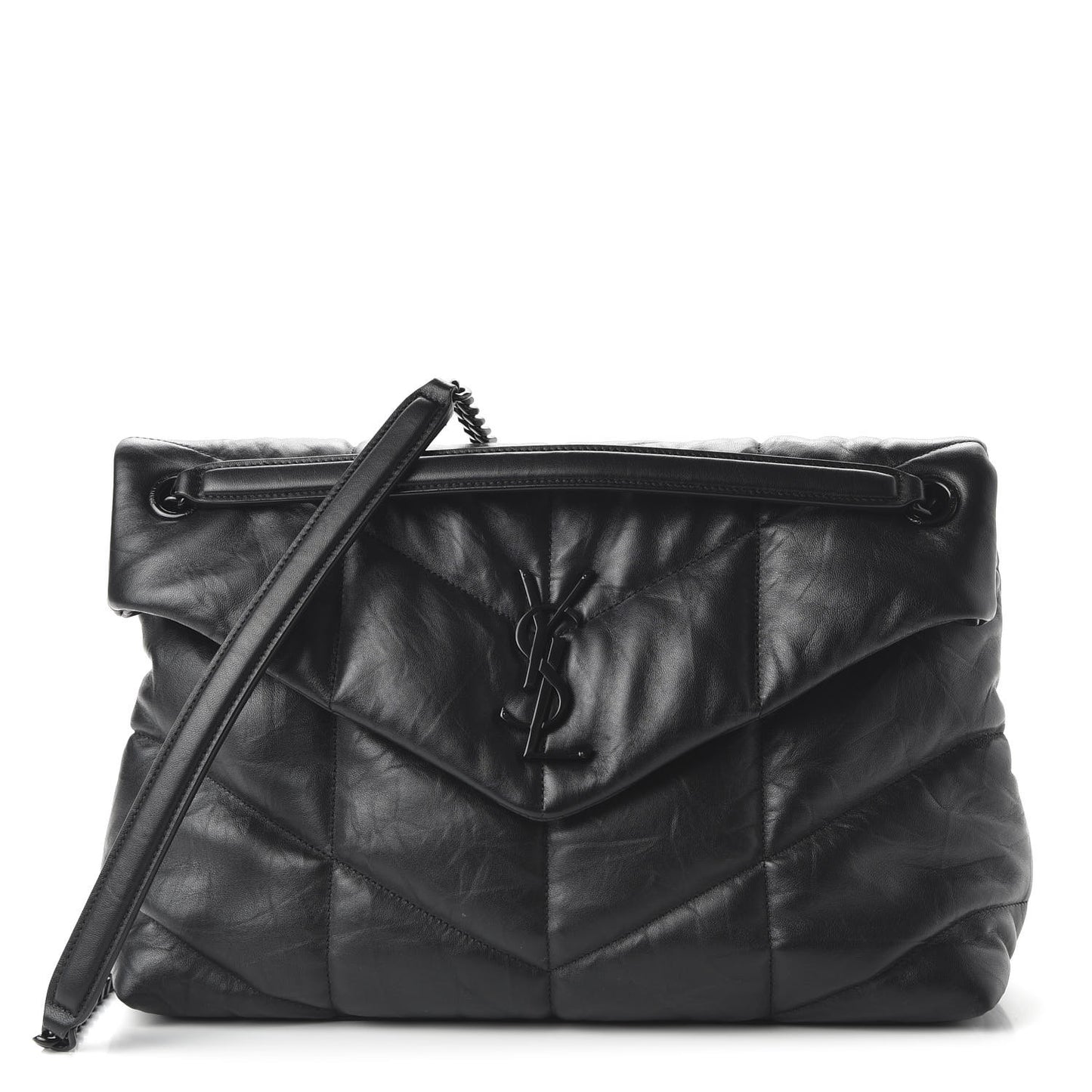 Lambskin Quilted Medium Loulou Puffer Monogram Chain Satchel Black