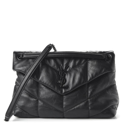 Saint Laurent Lambskin Quilted Medium Loulou Puffer Monogram Chain Satchel Black 1 of 9